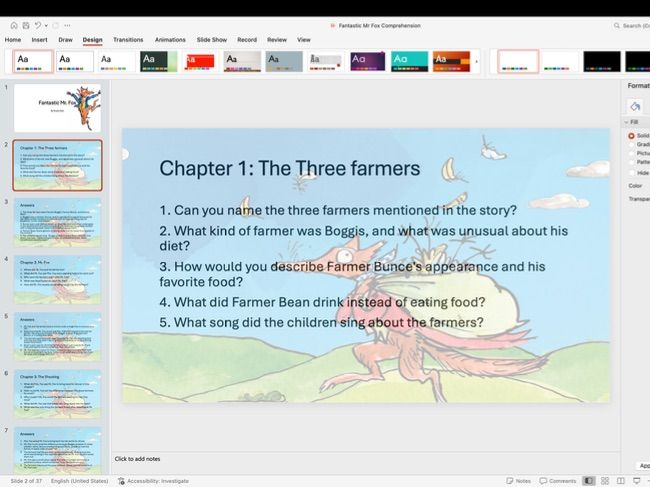 Fantastic Mr Fox by Roald Dahl Comprehension