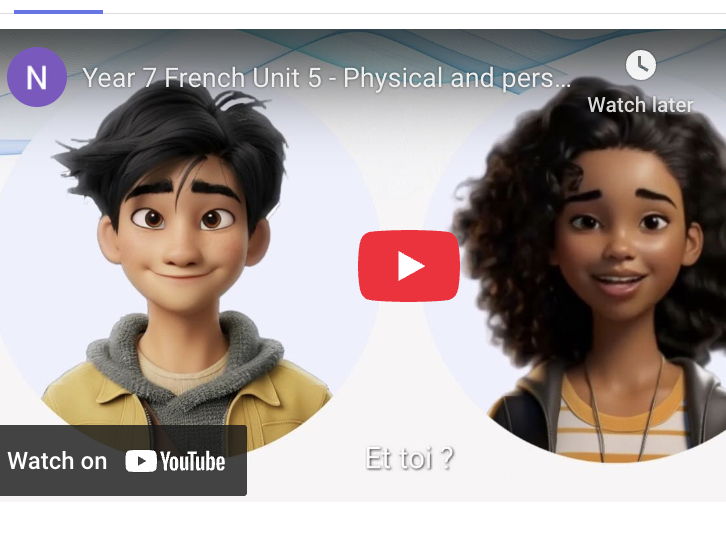 05. FRENCH SHORT STORY - Year 7. Unit 5: Se décrire et décrire les autres