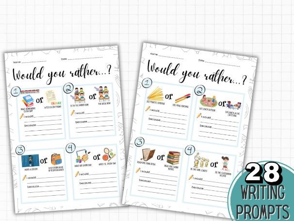 Back to School Opinion Writing Prompts | Would You Rather Writing Activity | ESL / EAL Primary