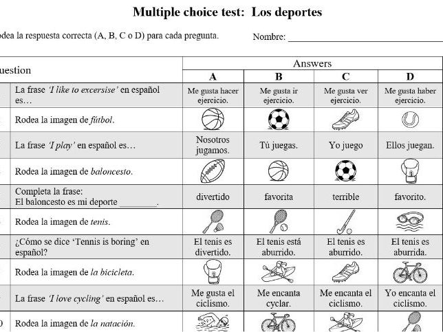 Los deportes (Multiple Choice)
