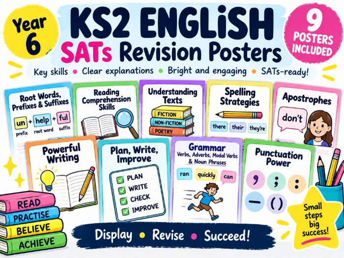 KS2 English SATs Revision Posters | Year 6 Reading, Writing, Grammar, Spelling & Punctuation Pack