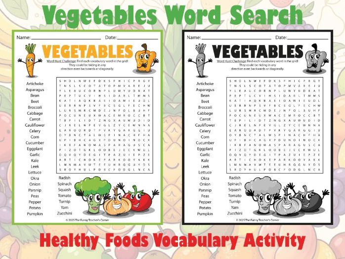 Vegetables Word Search | Healthy Foods Vocabulary Activity | Fun Literacy