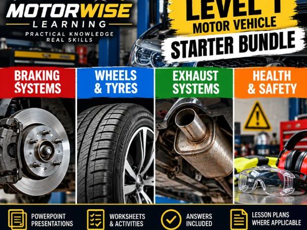 Level 1 Motor Vehicle Starter Bundle | Brakes, Wheels & Tyres, Exhausts + Health & Safety