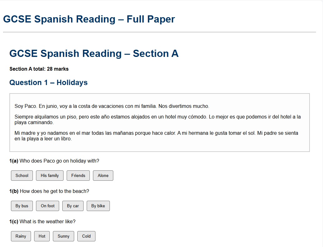 2 self marking Higher Spanish Reading 2022 24 | Teaching Resources