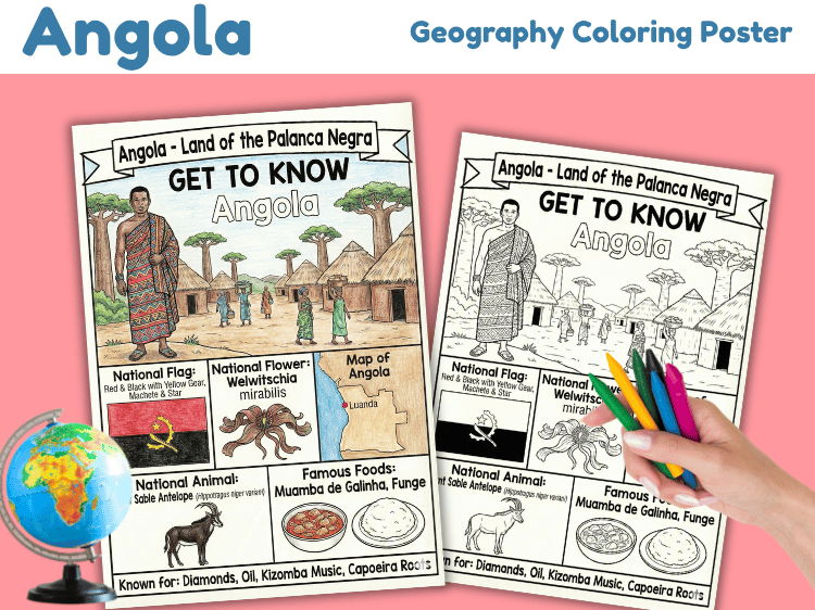 Angola Geography Coloring Poster | Country Facts & Culture