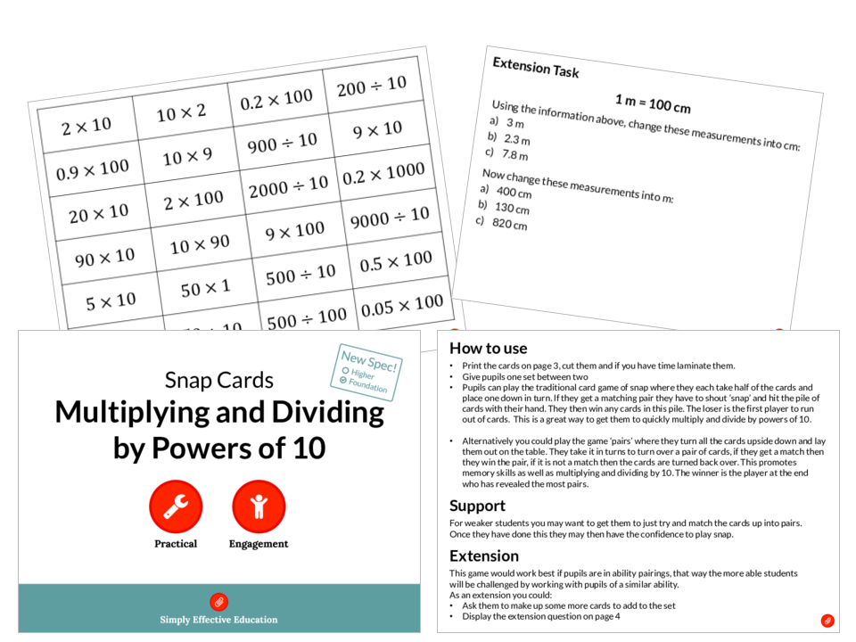 Multiplying and Dividing by Powers of 10 (Snap Cards)