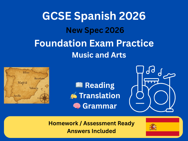GCSE Spanish Foundation AQA 2026 | Music & Arts | Reading Translation Grammar