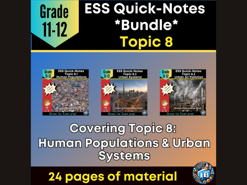 IB DP ESS Quick Notes Bundle: Topic 8 Human Populations Condensed Revision 2026