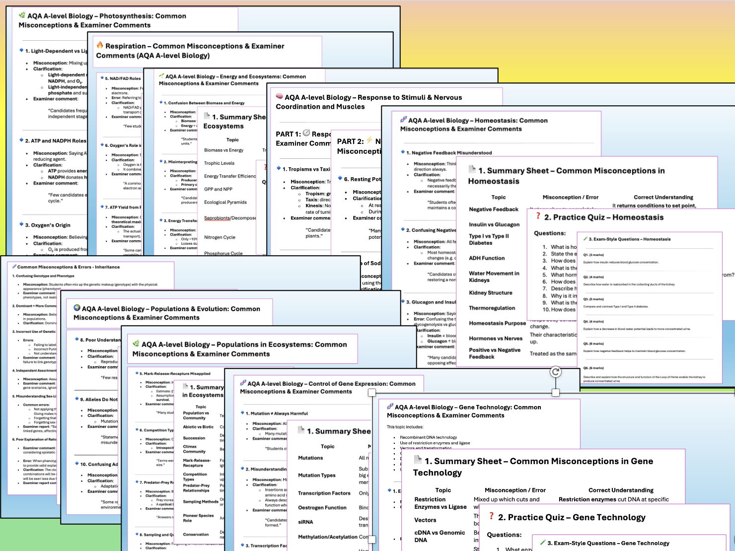 AQA A Level Biology Revision Misconceptions & Practice - Year 2 Bundle