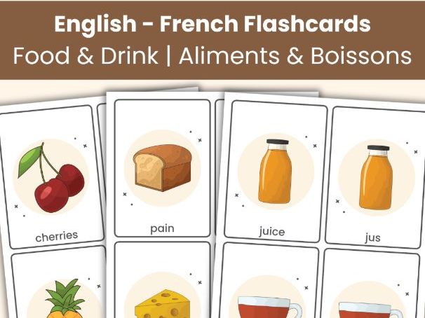 English French Food & Drink Flashcards | 84 Bilingual Vocabulary Cards
