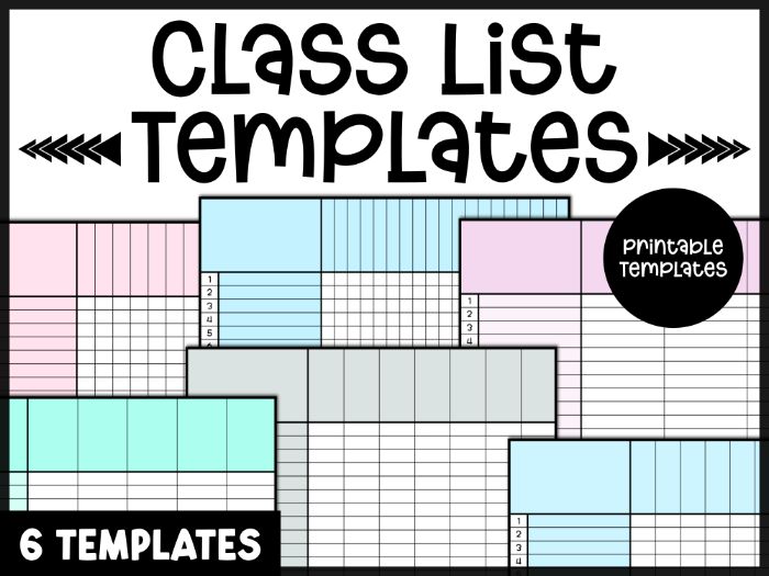 Blank Class List Templates - 6 Printable Colored Templates