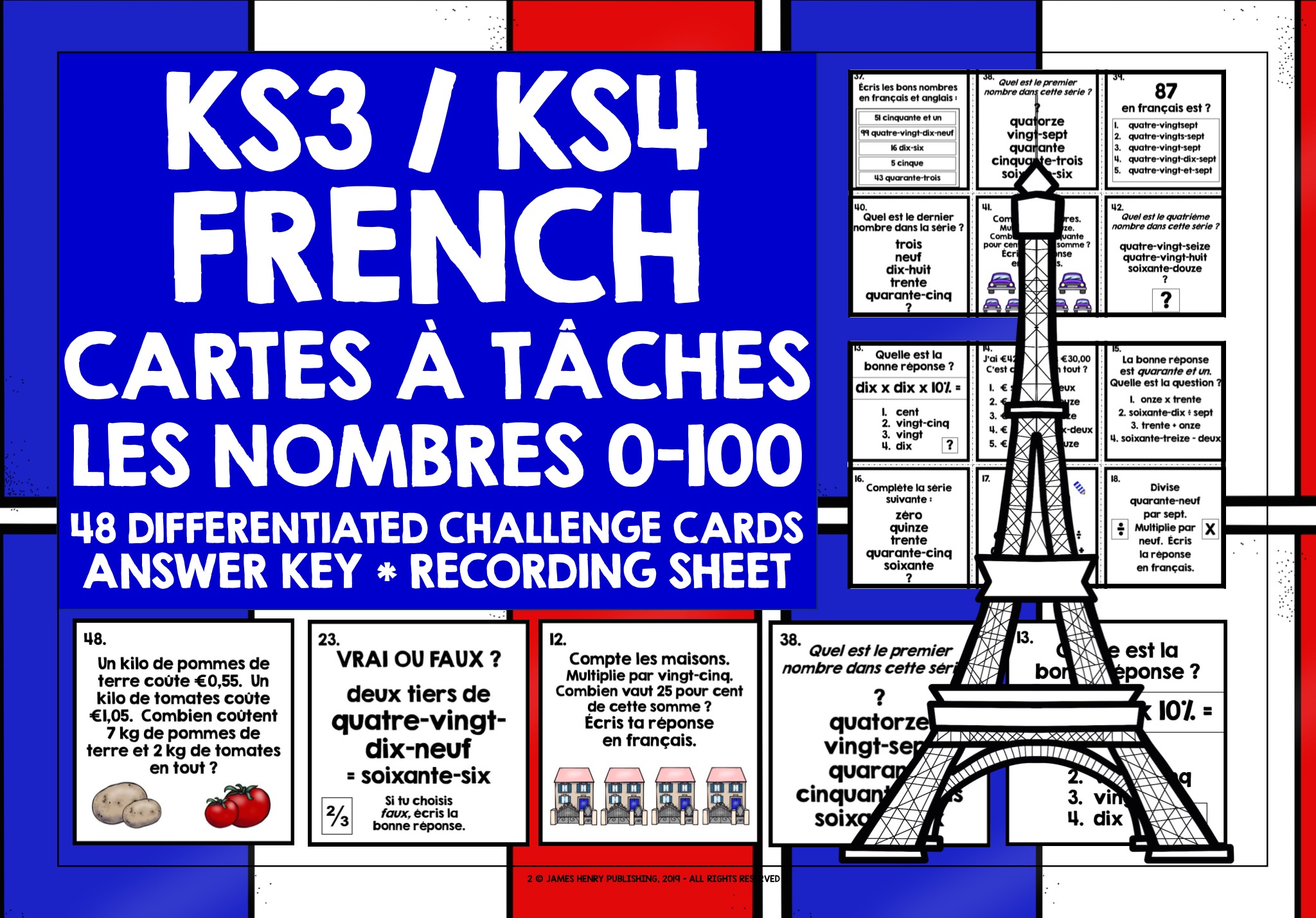 FRENCH NUMBERS 0-100 CHALLENGE CARDS | Teaching Resources