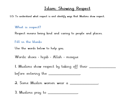 RE Year 1 - Islam: Showing Respect