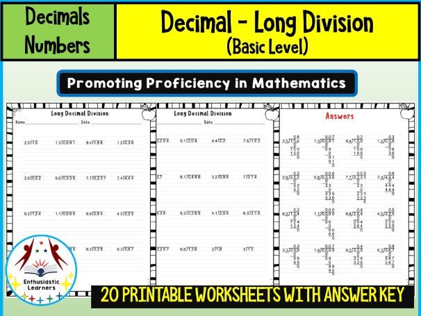 Decimal Division Worksheets (Basic Level) Math Problems