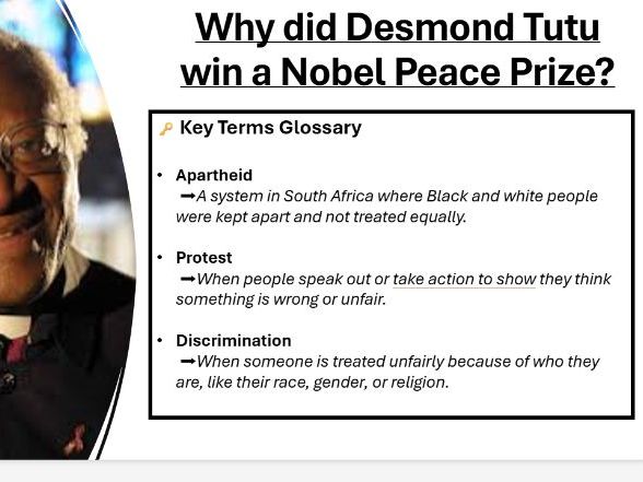KS3 RE – Desmond Tutu & Apartheid (Nobel Peace Prize Lesson + Reading & Worksheet)