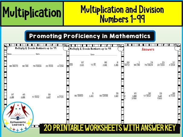 Multiplication and Division with Numbers (1–99) Worksheets Math Problems