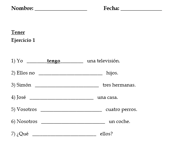 Spanish verb TENER | Present Tense Conjugation Exercises