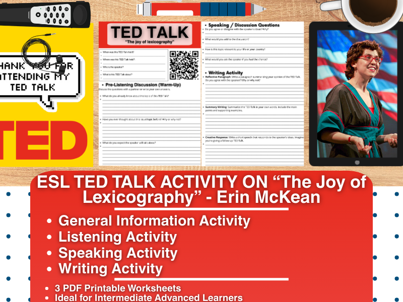 ESL TED Talk Activity Worksheets - The Joy of Lexicography - Erin McKean