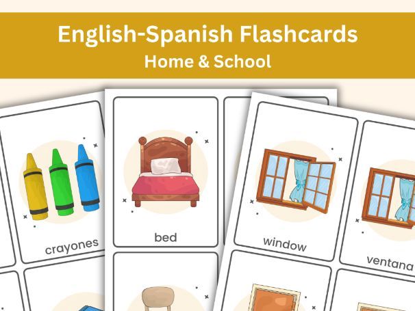 English - Spanish Flashcards – Home and School Vocabulary (80 Printable Cards)