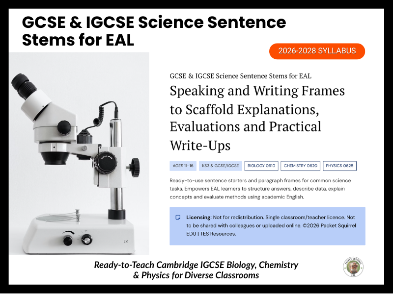 IGCSE Science Sentence Stems for EAL