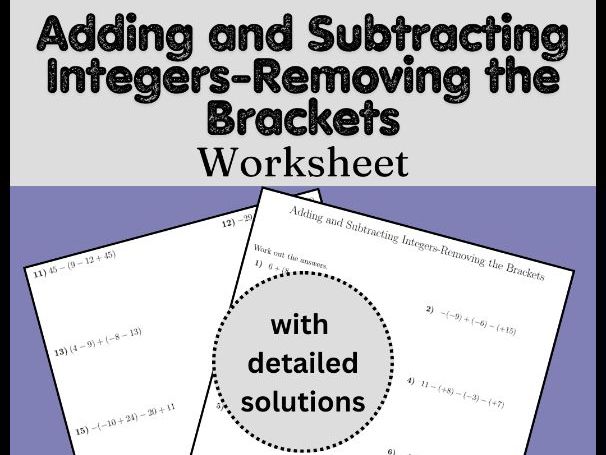 Adding and Subtracting Integers-Removing the Brackets Worksheet (with solutions)