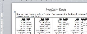 French worksheet to practise irregular verbs