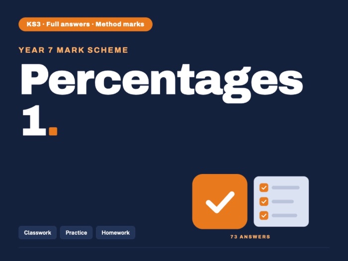 Year 7 Maths | Percentages 1 | Mark Scheme