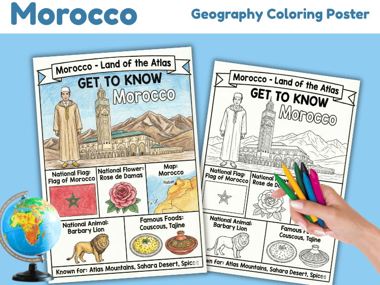 Morocco Geography Coloring Poster | Country Facts & Culture