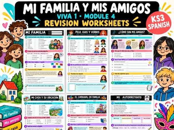 Viva 1 Module 4: Mi familia y mis amigos | Revision Worksheets with Answers |Spanish
