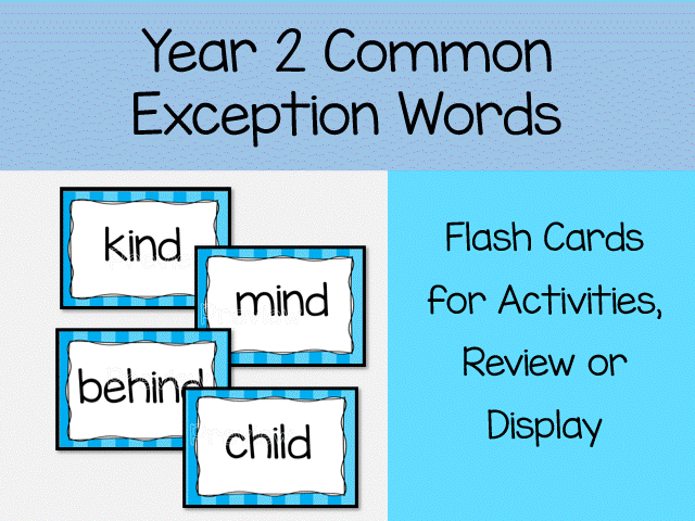Year 2 Common Exception Words Flashcards - Display and Spelling Practice Cards (Blue Stripes)