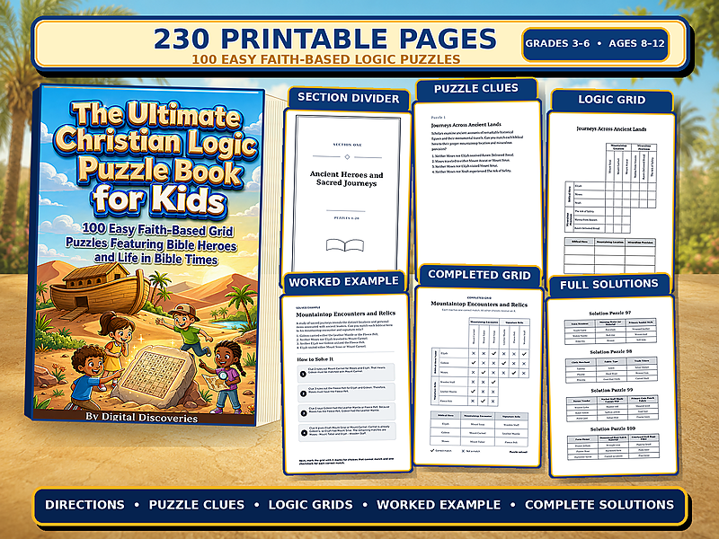The Ultimate Christian Logic Puzzle Book for Kids | 100 Easy Bible Grid Puzzles | Printable Activity