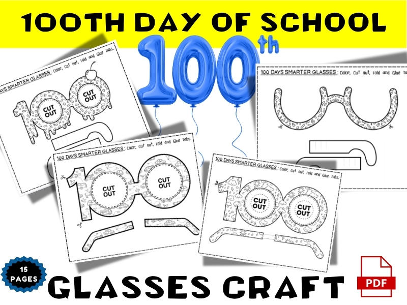100th Day of School Craft - 100 Glasses Craft Coloring Sheets
