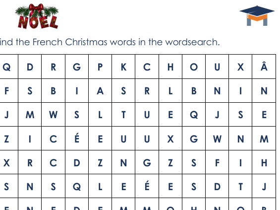 French - Christmas wordsearch