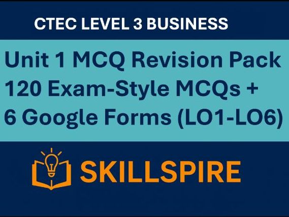 CTEC Level 3 Business – Unit 1 MCQ Revision Pack (LO1–LO6) | 120 Exam-Style MCQs + Google Forms