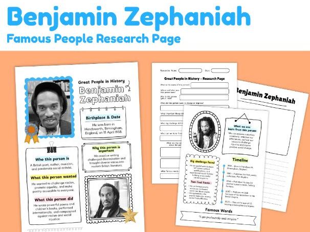 Benjamin Zephaniah Biography Worksheets | Black History Month UK