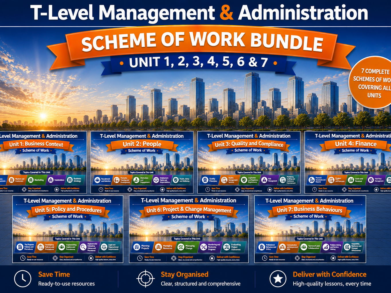 T-Level Management & Administration Scheme of work Bundle Unit 1,2,3,4,5,6&7