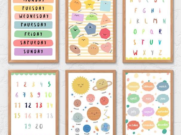 Children's Education Wall Prints - 6 Learning Classroom Topics