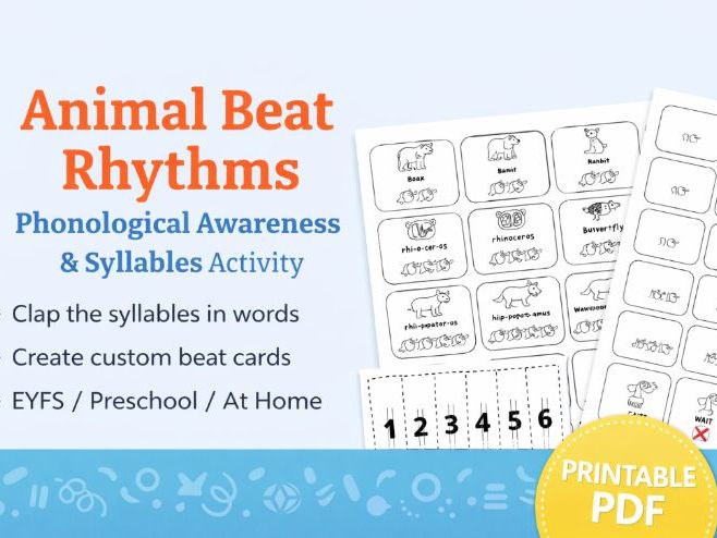 Animal Beat Rhythms – Phonological Awareness & Syllables Activity | EYFS / Preschool Early Reading