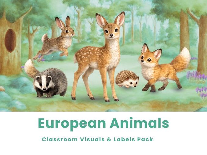 European Animals Pack, Labels, Visuals, Worksheet Covers