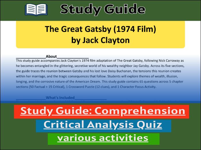 Study Guide for :The Great Gatsby (1974 Film) & Comprehension Test