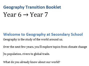 Key stage 2 to 3 transition booklet