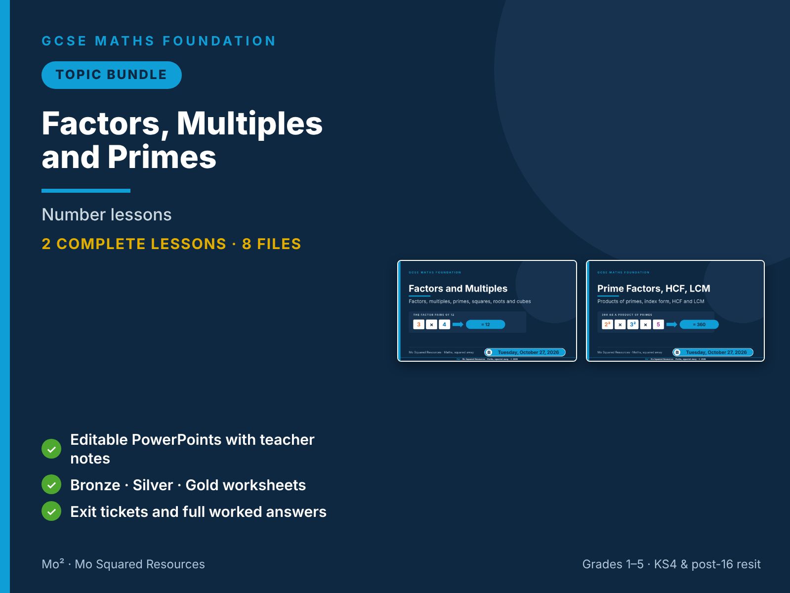 Factors, Multiples and Primes – 2 GCSE Maths Foundation Lessons (Topic Bundle) with Worksheets & Answers