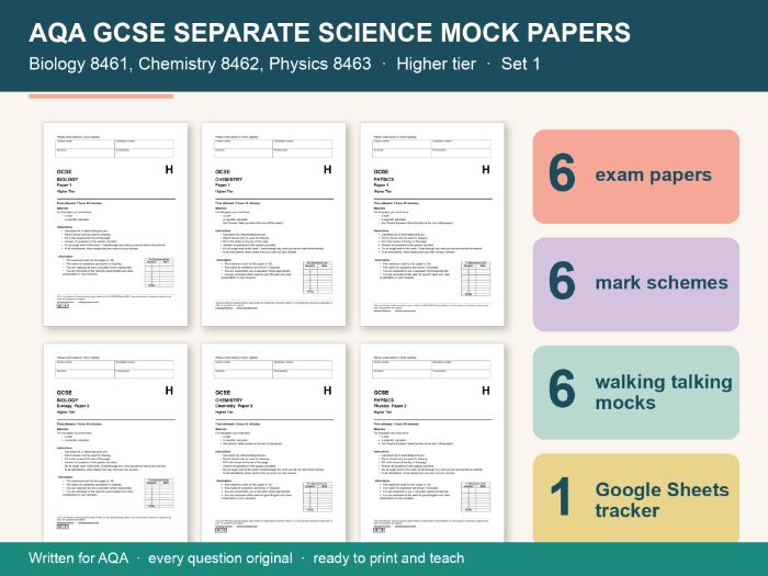 GCSE Biology, Chemistry and Physics Mock Papers AQA Higher Set 1: Papers, Mark Schemes and Tracker