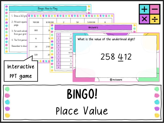 Identifying Place Value of Whole Numbers Bingo Game, KS3/KS3