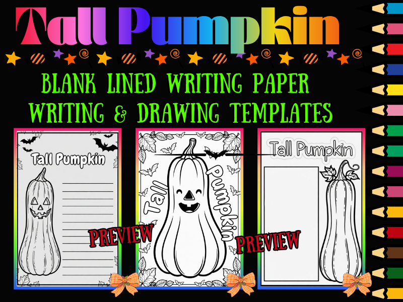 Tall Pumpkin Coloring Pages & Lined Writing Paper | NO PREP Printable ...
