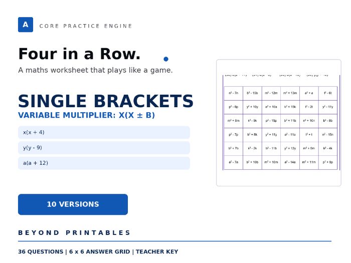Expanding and Factorising Single Brackets Four in a Row | x(x+4) | Level 05 | 10 Maths Games