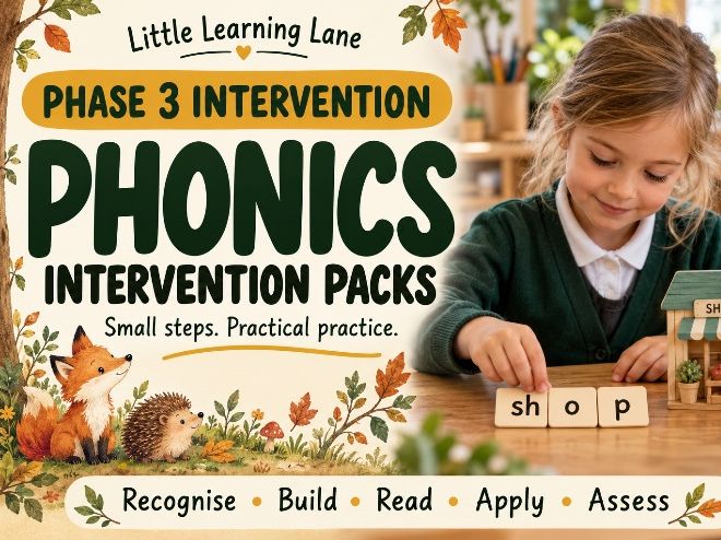 Phase 3 Phonics Intervention Bundle | 12 Packs for Blending, Reading & Spelling