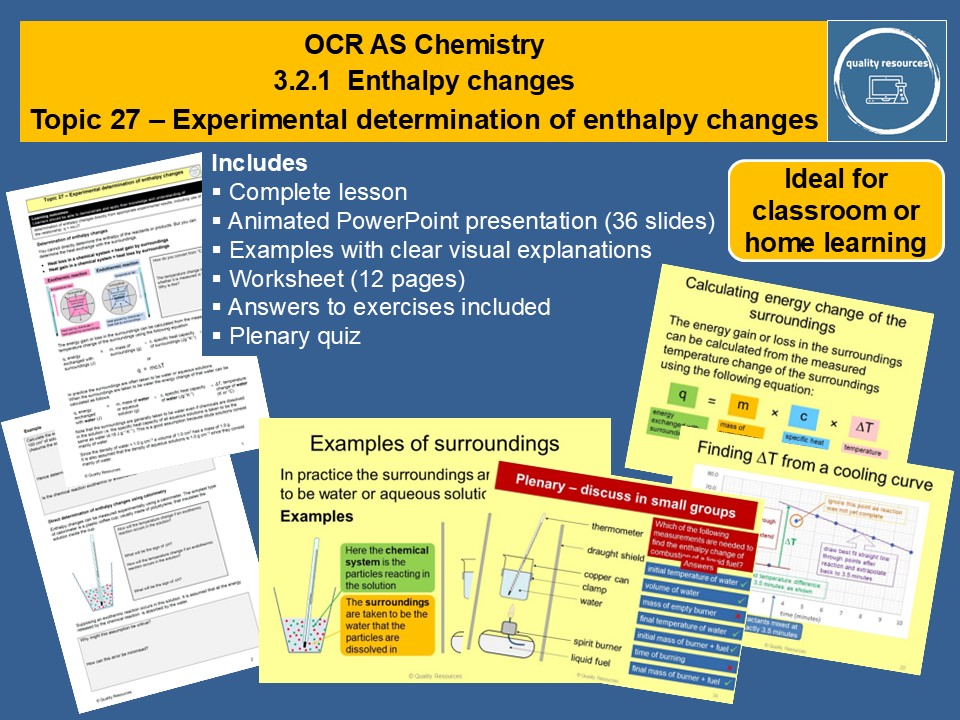 Experimental determination of enthalpy changes OCR AS Chemistry