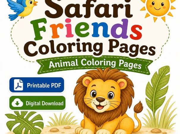 Safari Friends Coloring Pages | Animal Coloring Pages | Printable PDF | Digital Download
