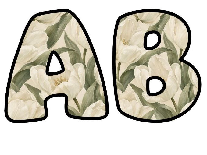 White Tulips Botanical Bubble Letters | Botanical Bulletin Board Letters | Classroom Display Pack
